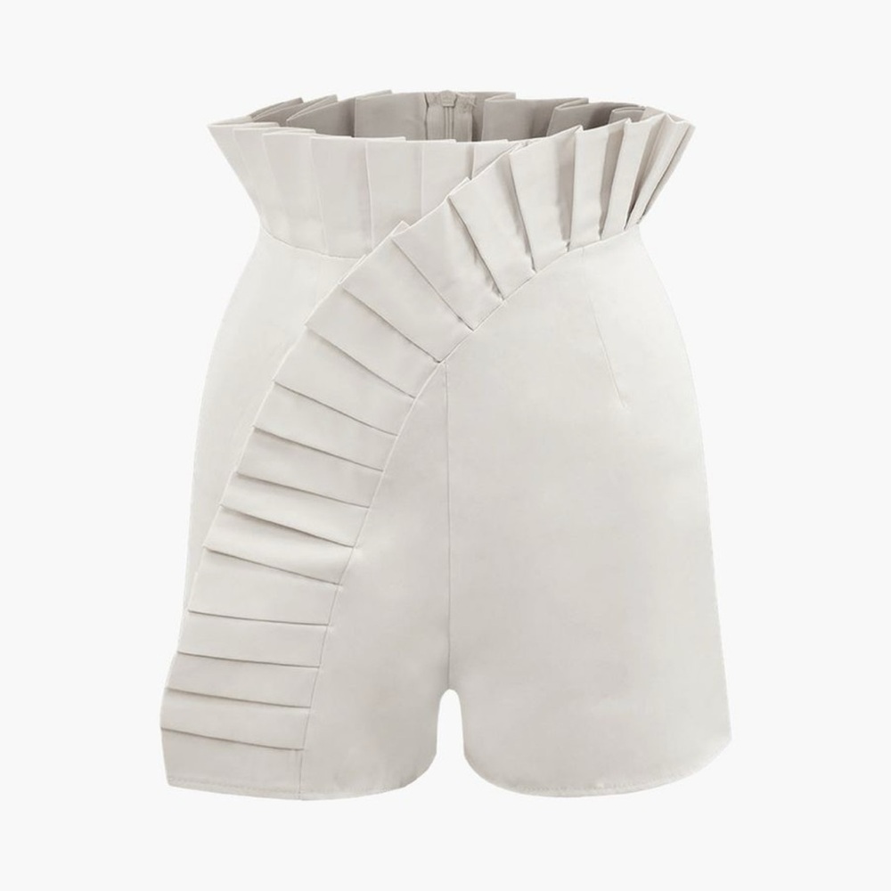 Cream Pleated High Waisted Shorts - Picture 2 of 4